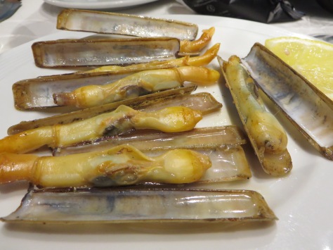 Navajas--Razor clams--the pinnacle of the clam flavor: a delicate yet rich mix of sweetness and briney with a tender, succulent and juicy texture.