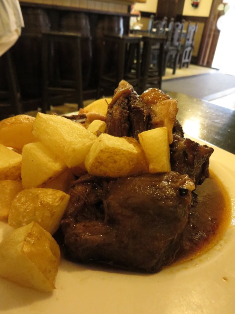 Bull's tail- tender stewed flavorful hunks of ot meat with perfectly roasted potatoes