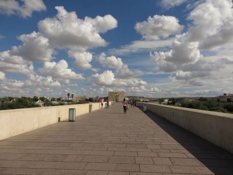 The clouds were incredible perfectly fluffy puff pastries in the vivid blue sky...walking across the Roman Bridge
